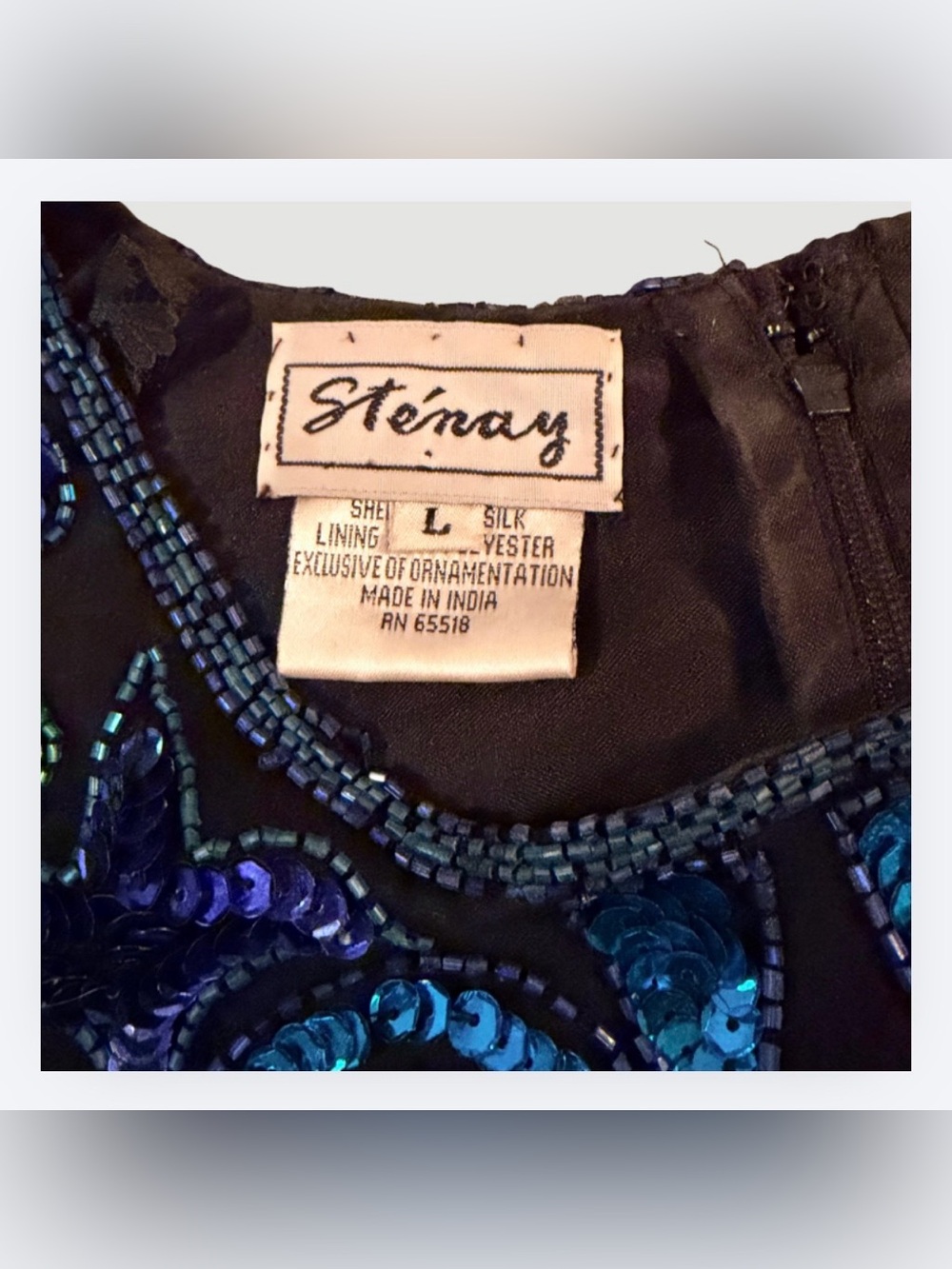 Vintage Sténay Sequined Silk Evening Top, Size L (Modern M/L) - Picture 2 of 3